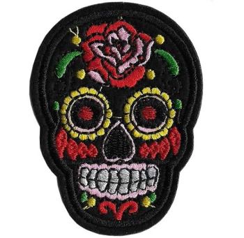 Black Sugar Skull Iron On embroidered Patch