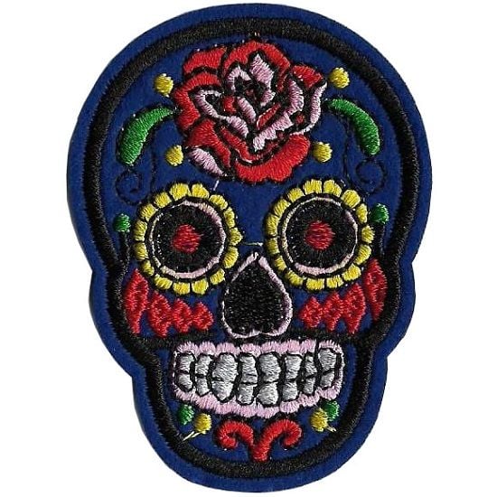 Blue Sugar Skull Iron On embroidered Patch