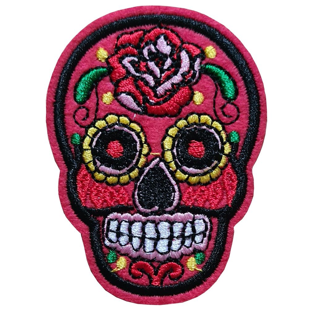 Red Sugar Skull Iron On embroidered Patch