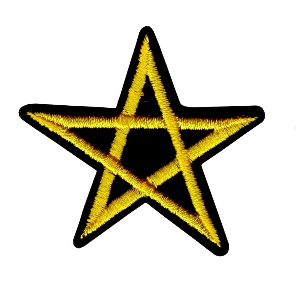 Yellow on Black Pentagram Iron on Patch