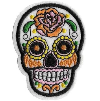 White Sugar Skull Iron On embroidered Patch