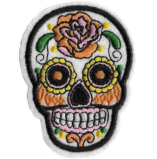 White Sugar Skull Iron On embroidered Patch