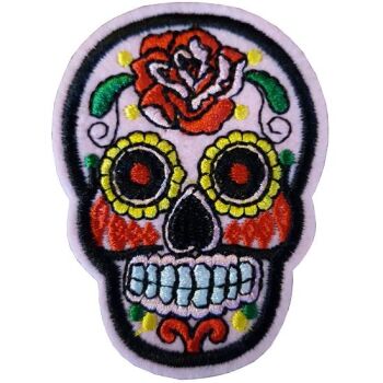 Pink Sugar Skull Iron On embroidered Patch