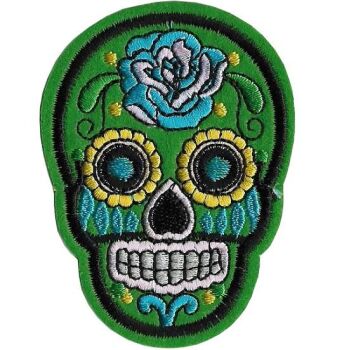 Green Sugar Skull Iron On embroidered Patch