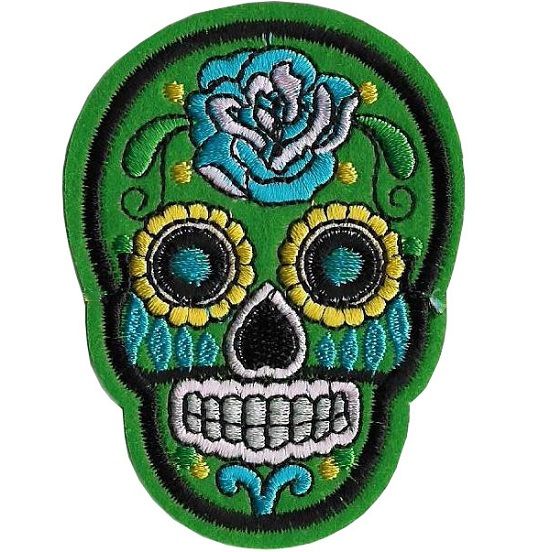 Green Sugar Skull Iron On embroidered Patch