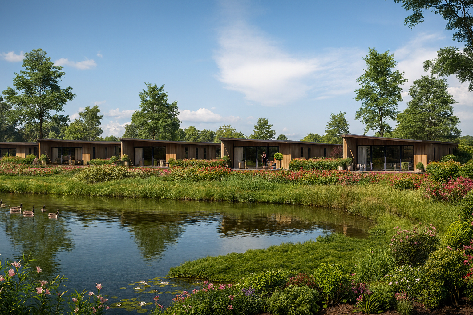Visual of the approved 14-lodge eco park with ponds, wildflower meadows and woodland planting.