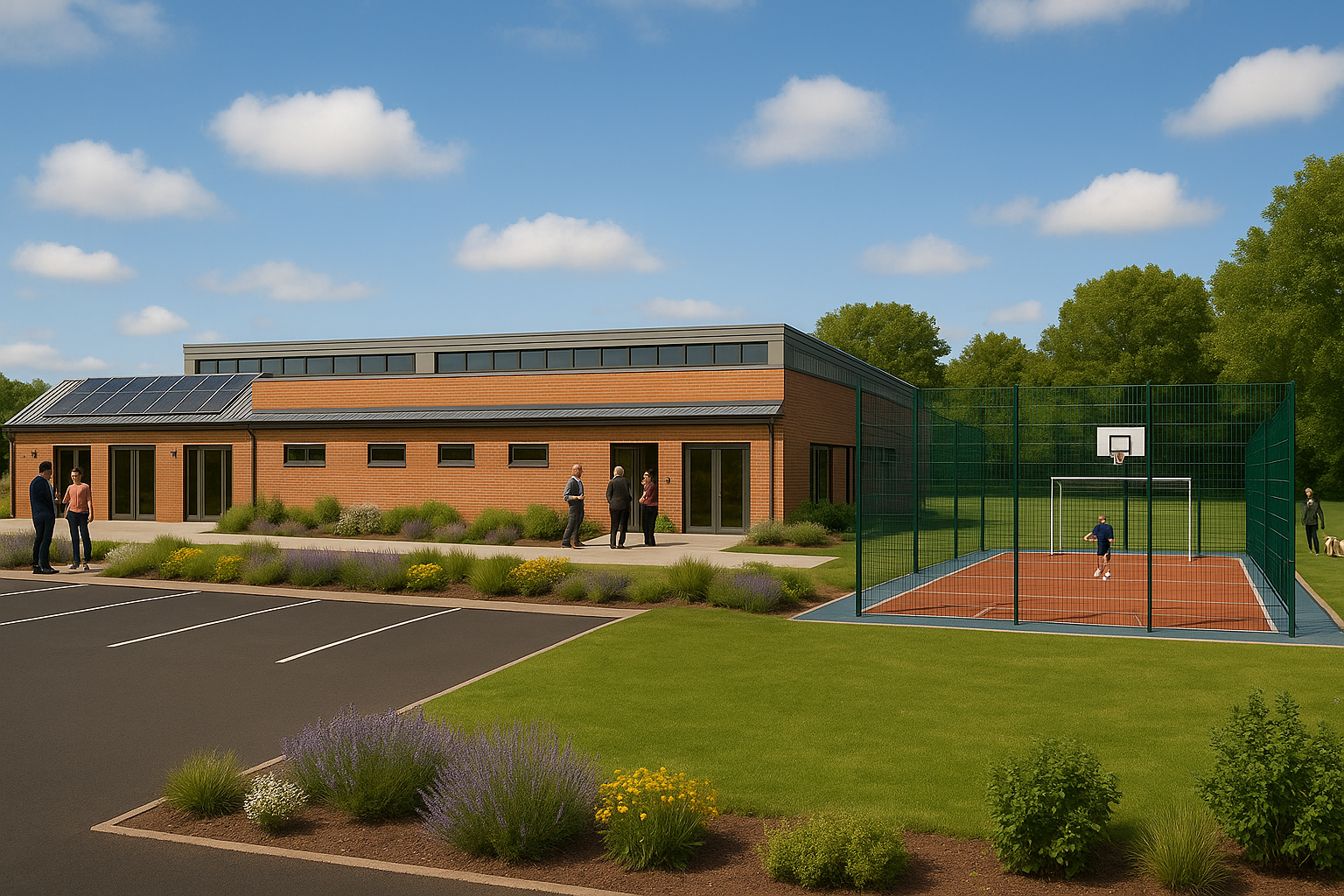 Hykeham Hub community facility with proposed library, café and MUGA delivered through survey, design and planning support.