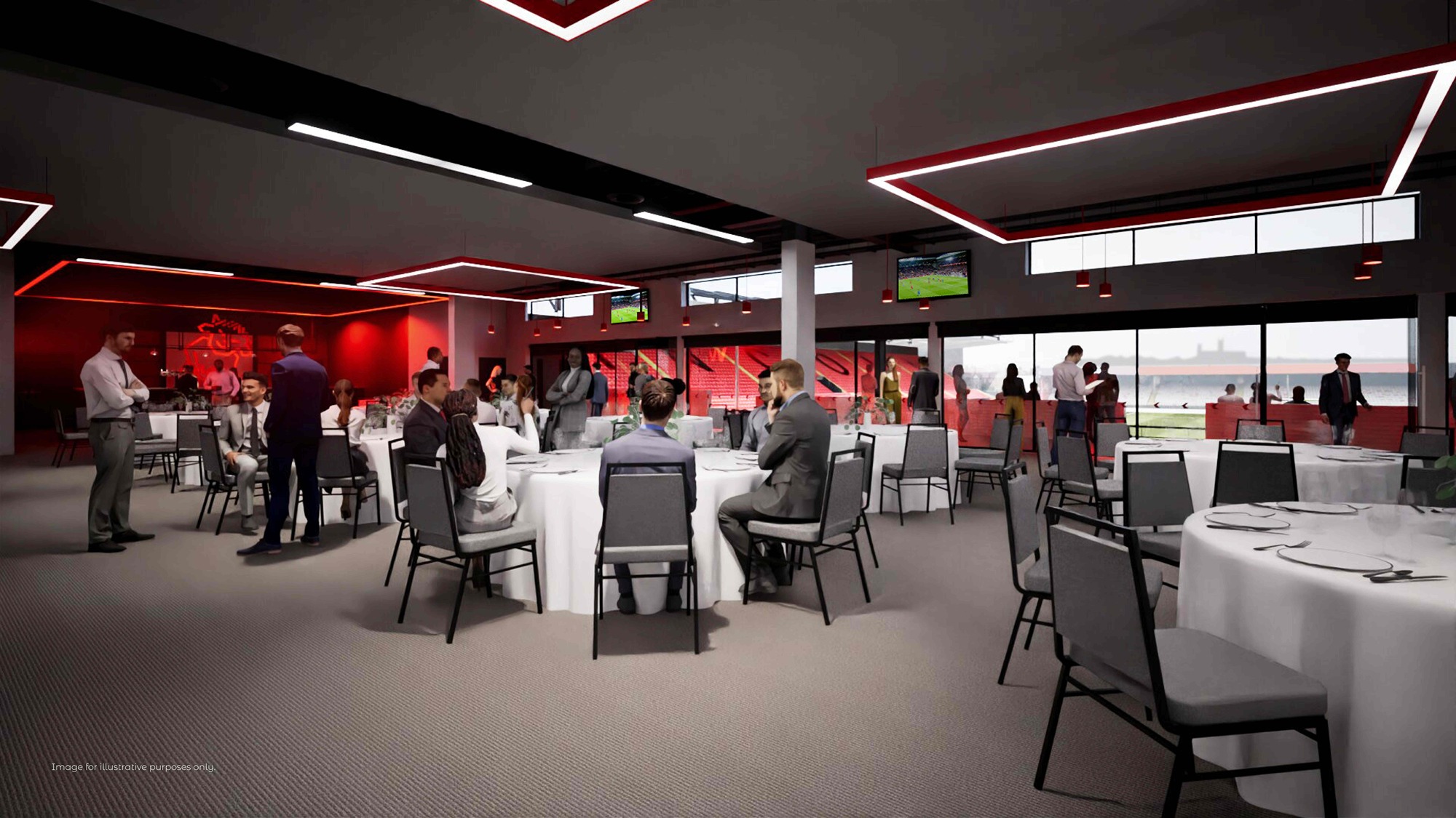 Artist&acirc;s impression of new hospitality and conferencing facilities at Lincoln City FC&acirc;s LNER Stadium