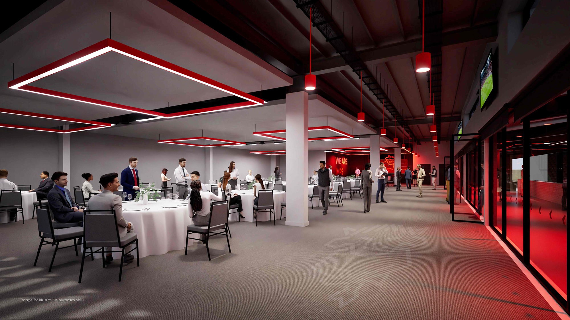 Further view of the flexible banqueting and hospitality space within the proposed LNER Stadium event and conference facilities