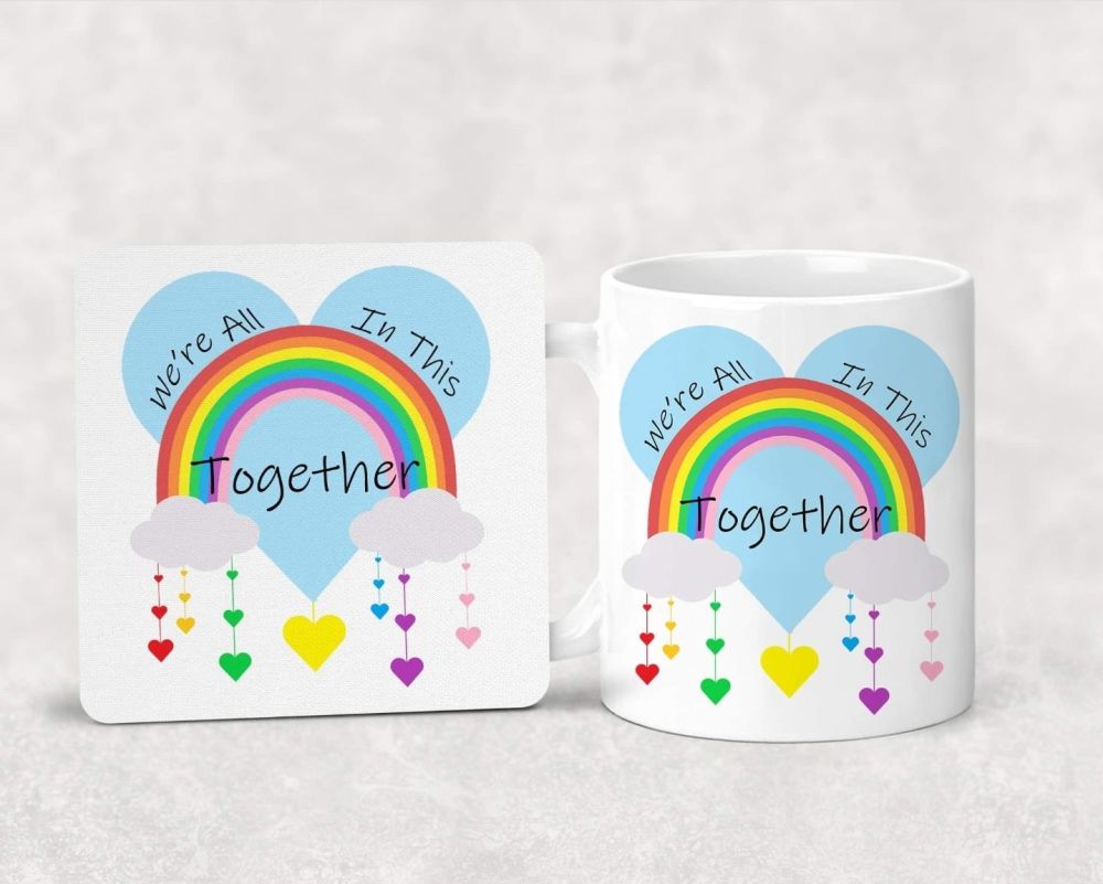 RAINBOW - We're all in this together. Mug and coaster set. 