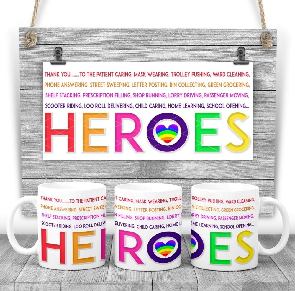 "HEROES" rainbow mug gift 