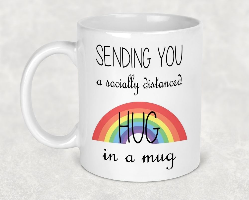 Sending you a socially distanced HUG in a MUG. Rainbow gifts. Thank you NHS Keyworker gift. Thinking of you coffee cup. 
