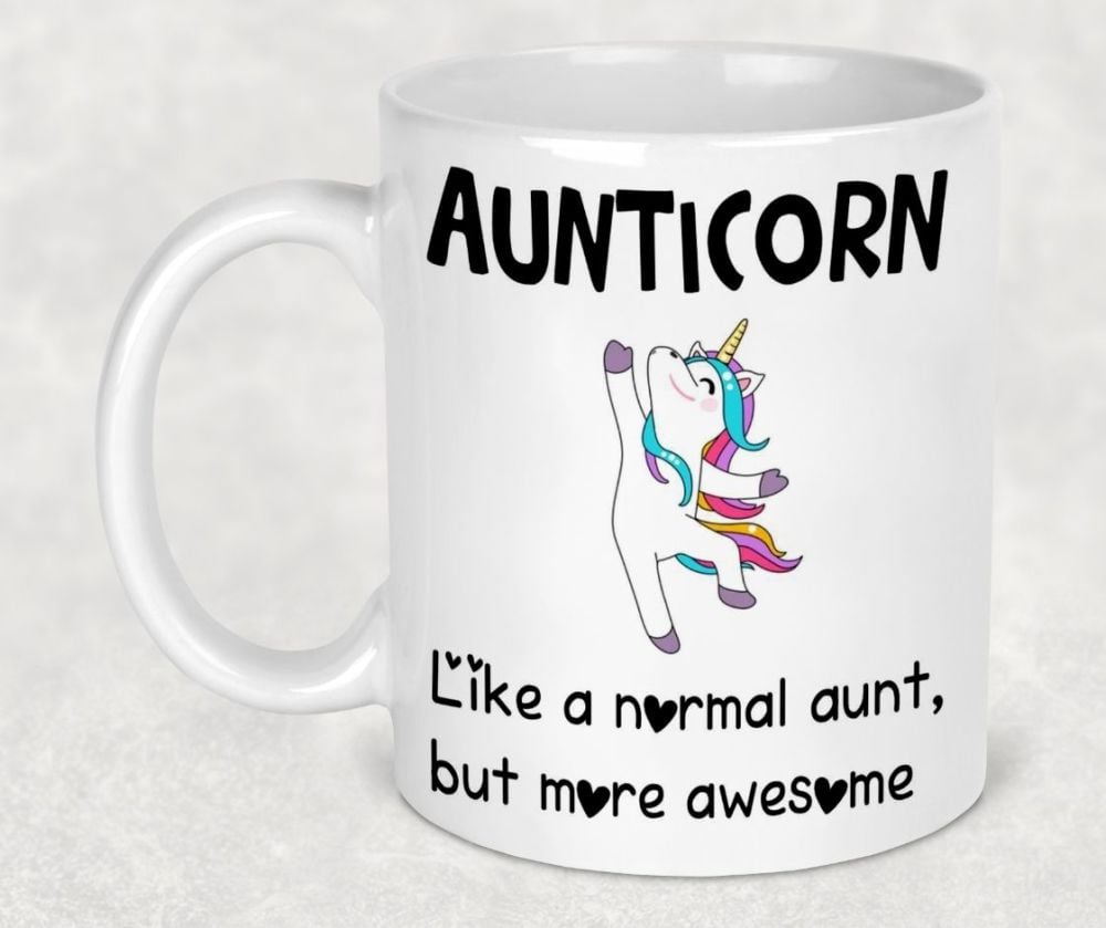 Aunticorn mug. Dancing Aunty auntie unicorn mug. Like an aunt, but more awe