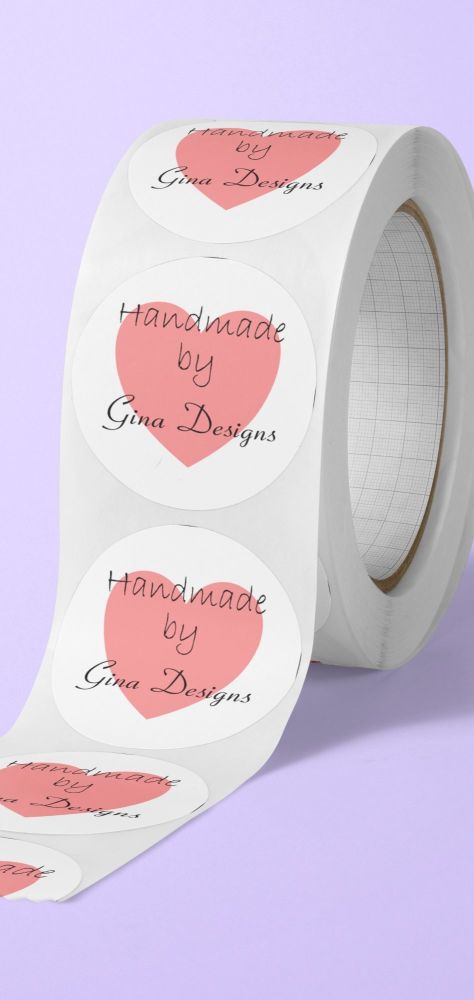 Handmade by name, with heart. personalised round stickers 
