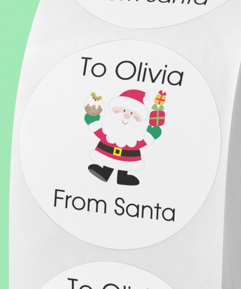 From Santa round stickers. Personalised. 