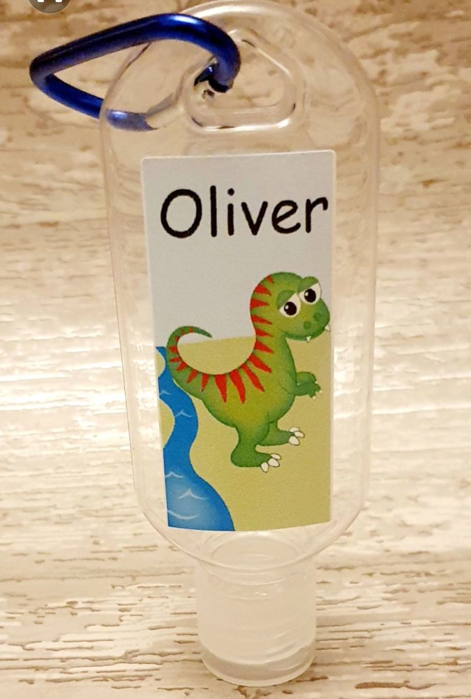 Dinosaur hand sanitiser gel 50ml bottle - personalised 