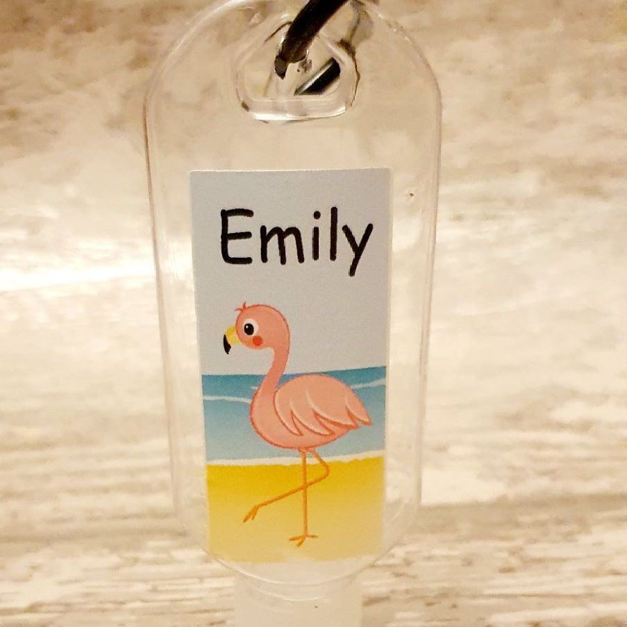 Flamingo hand sanitiser gel 50ml bottle - personalised 