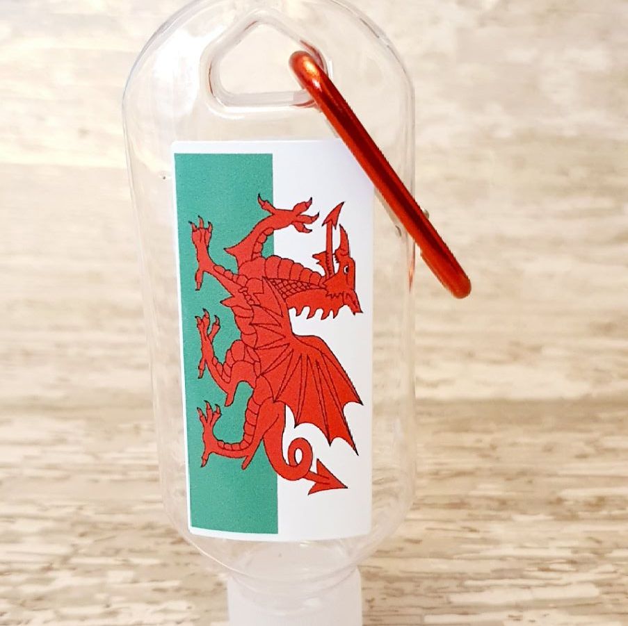 Welsh flag hand sanitiser gel 50ml bottle - personalised 