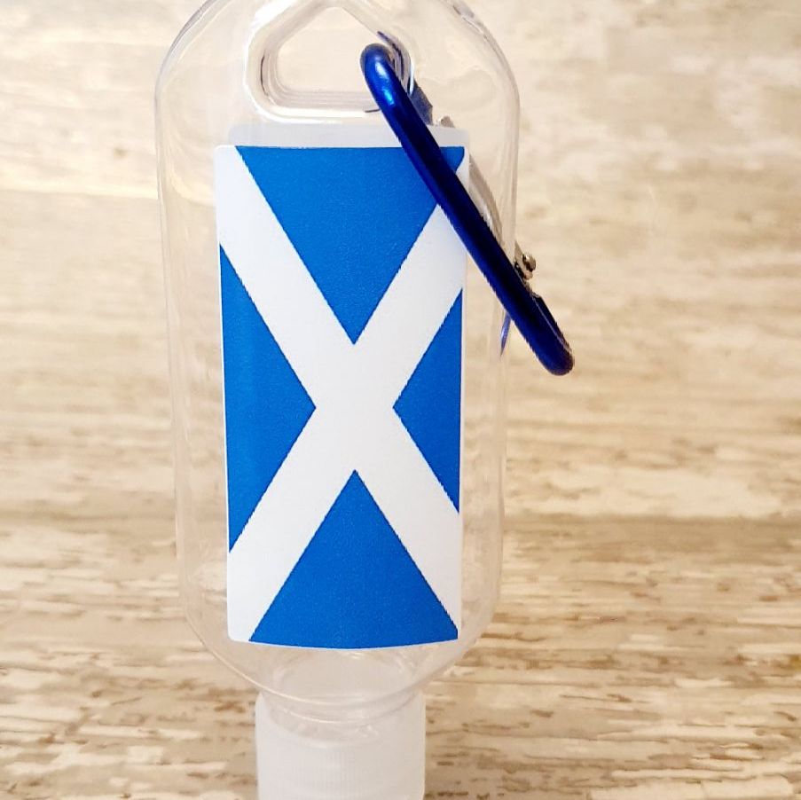 Scottish flag hand sanitiser gel 50ml bottle - personalised 
