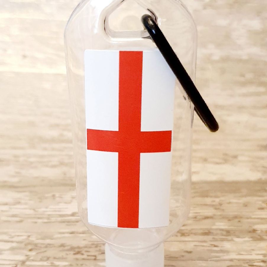 English St George's flag hand sanitiser gel 50ml bottle - personalised 