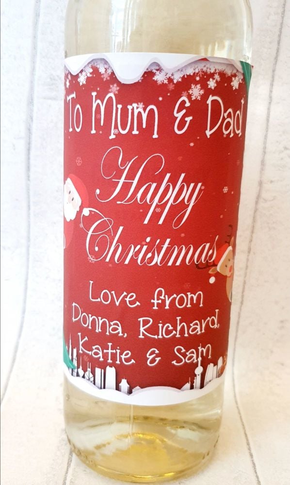 Personalised photo wine bottle label for Christmas 