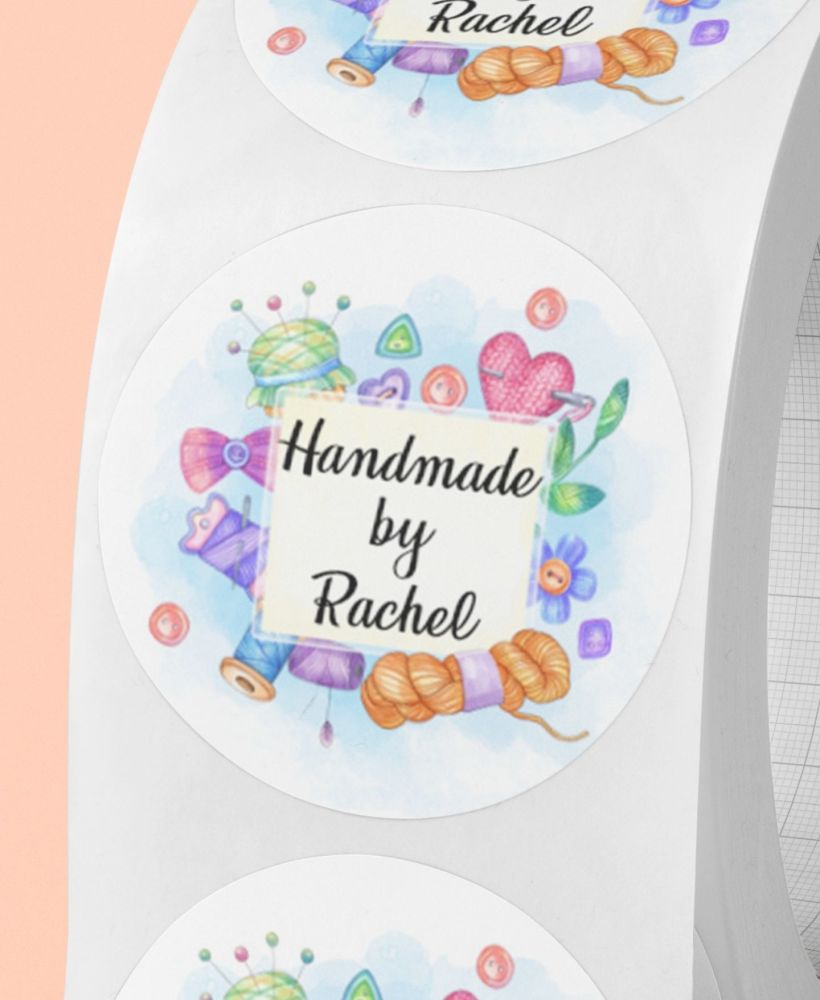 Handmade by, personalised crafting stickers 
