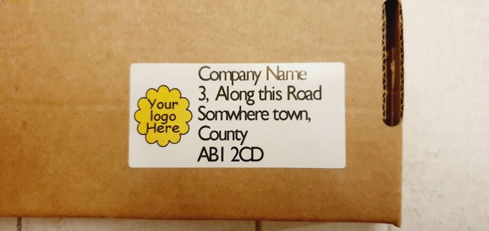 Return address labels 2.9cm x 6cm, with logo 