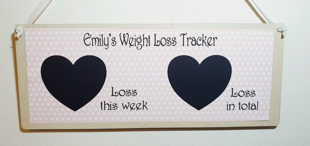 Weight loss plaque - personalised. 2 hearts - "loss this week" and "loss in total" blackboard, chalkboard weight tracker 