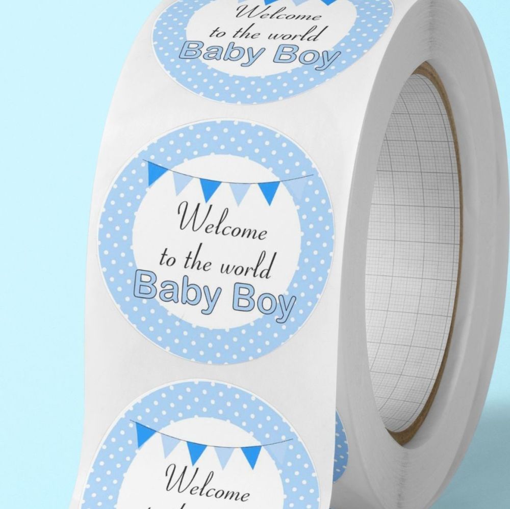 Baby shower stickers "welcome to the world baby boy"  labels 