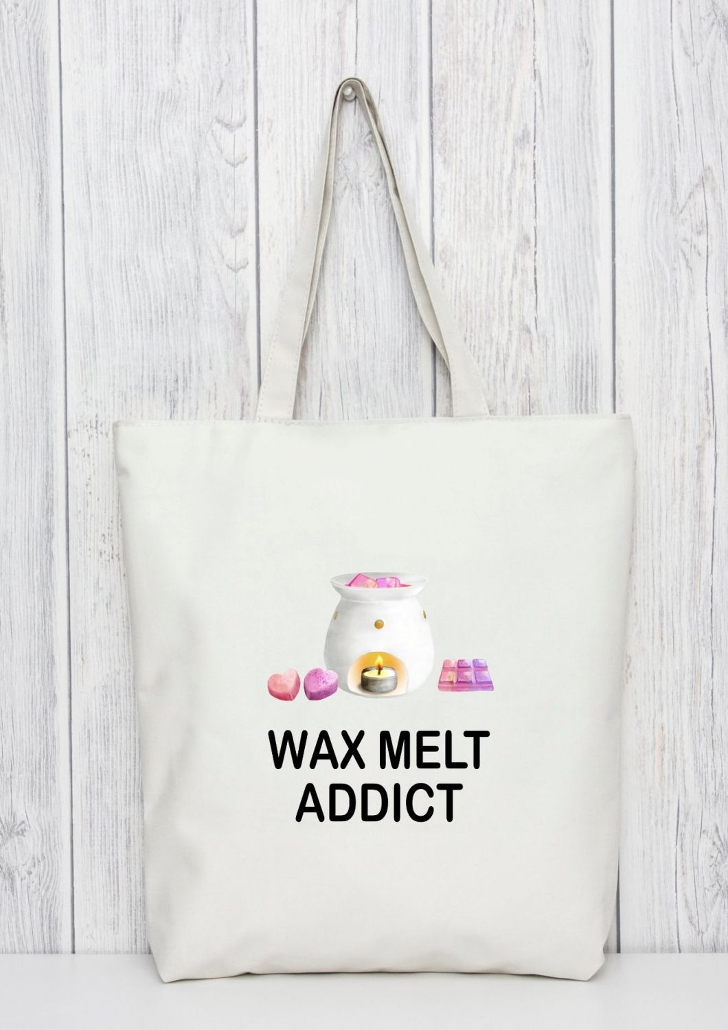 Wax melts addicts tote bag gift. Available in blue or pink tote bag. Bag fo