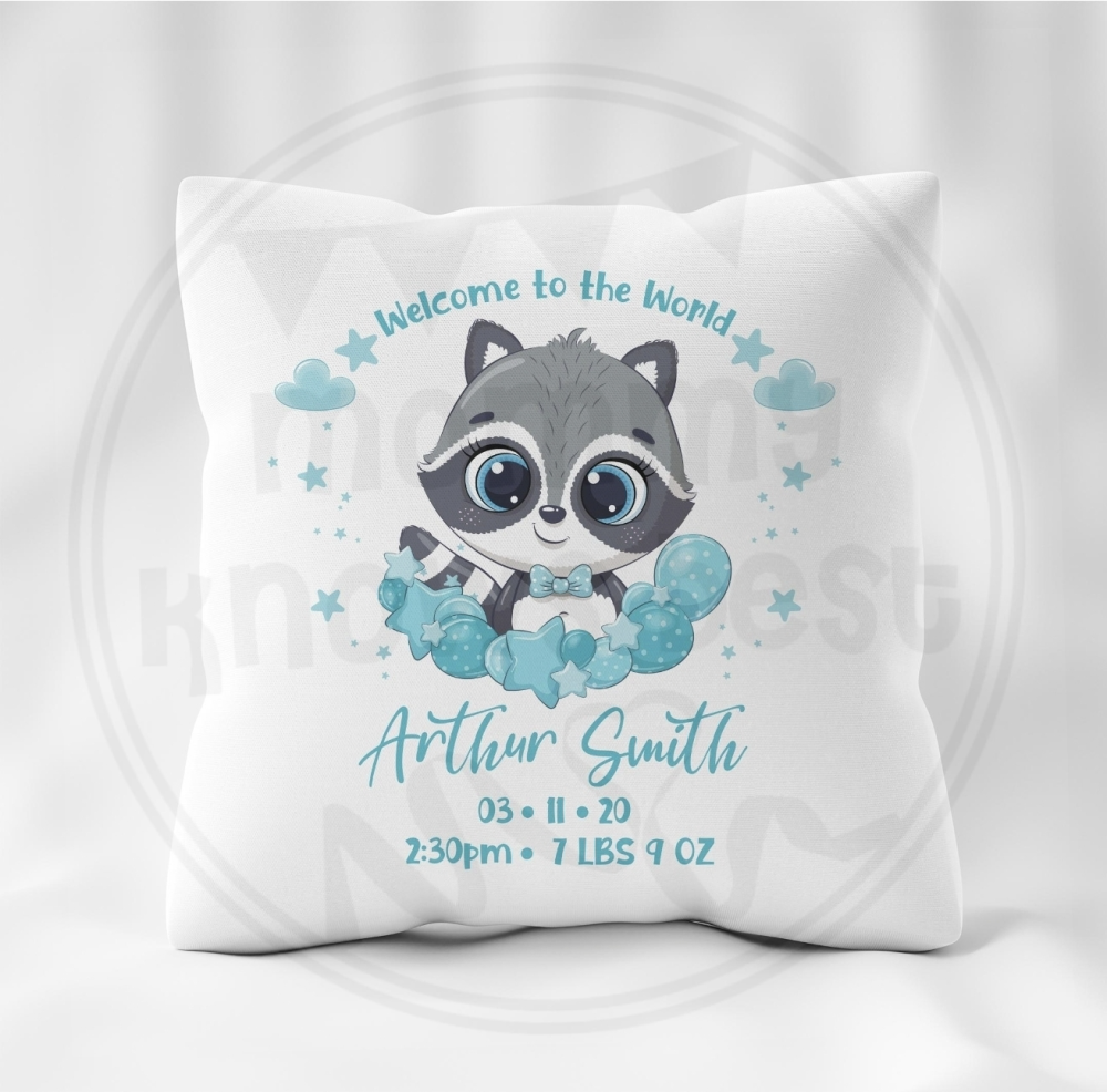 New born baby cushion - personalised with name, date and weight 
