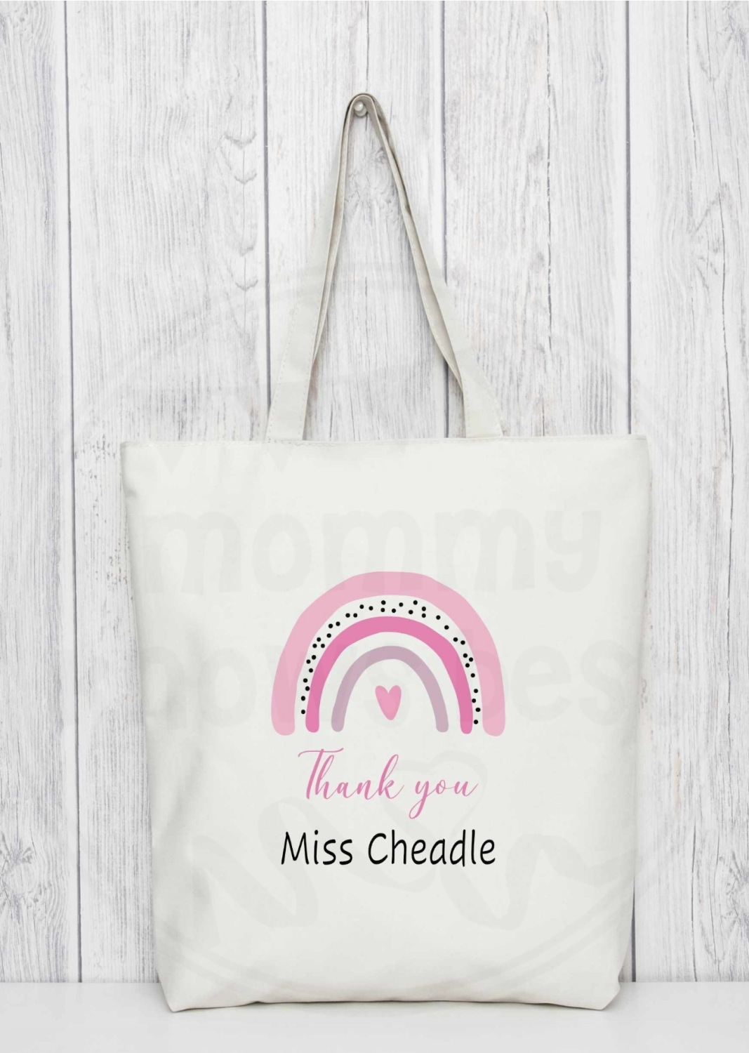Rainbow Thank you teacher tote bag,with personalised teachers name 