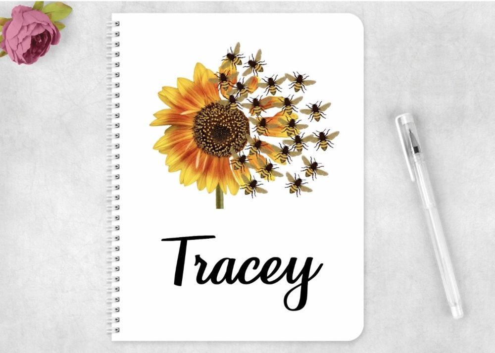 Notebook - personalised sunflower bees  notepad 