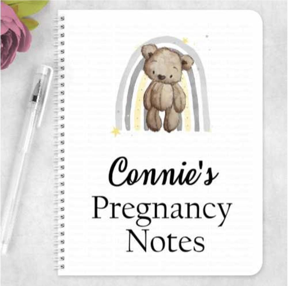 Pregnancy teddy bear notes, eco friendly notebook - personalised 
