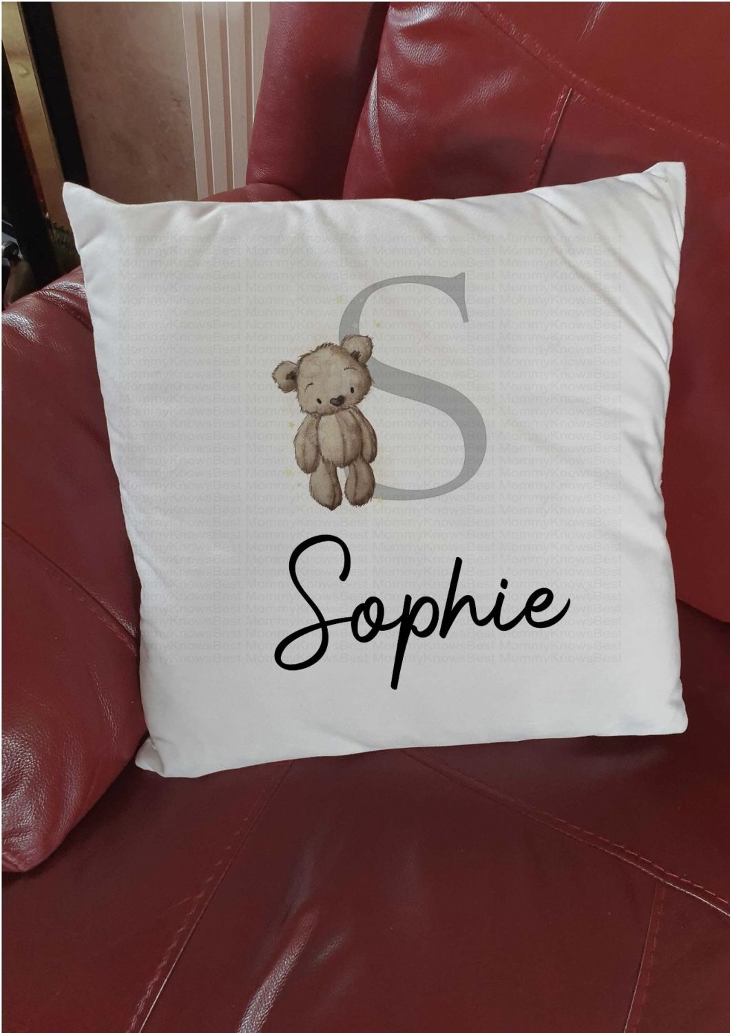 Personalised Teddy bear cushion with initial 