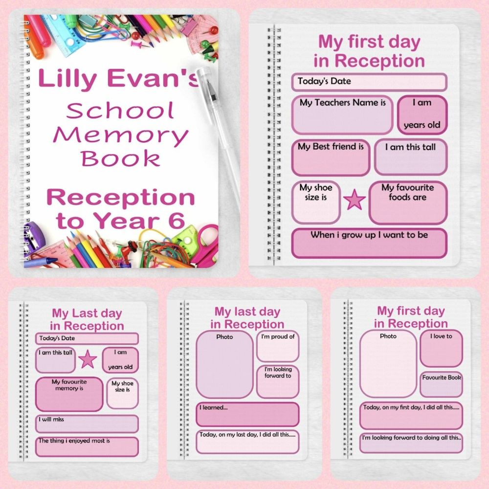 School memories book personalised. Reception to year 6 notebook memory journal eco friendly.