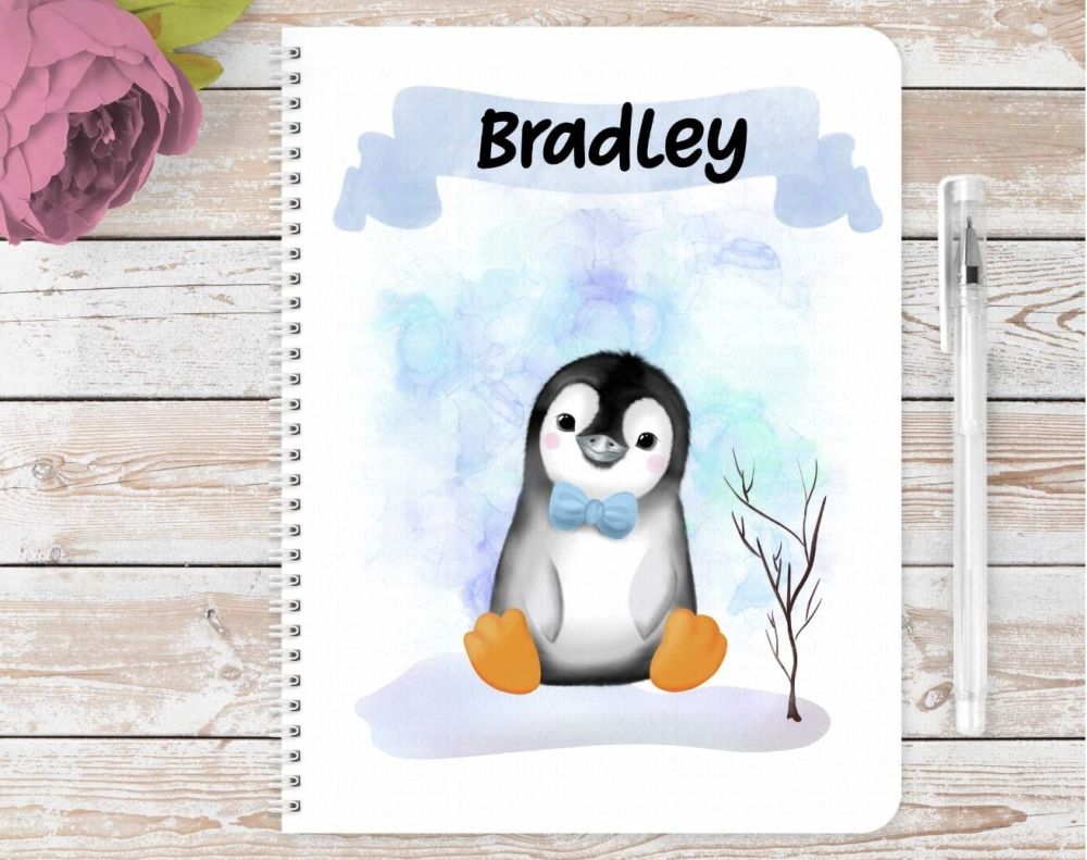 Penguins notebook. Personalised eco friendly notebook - Christmas gift pink