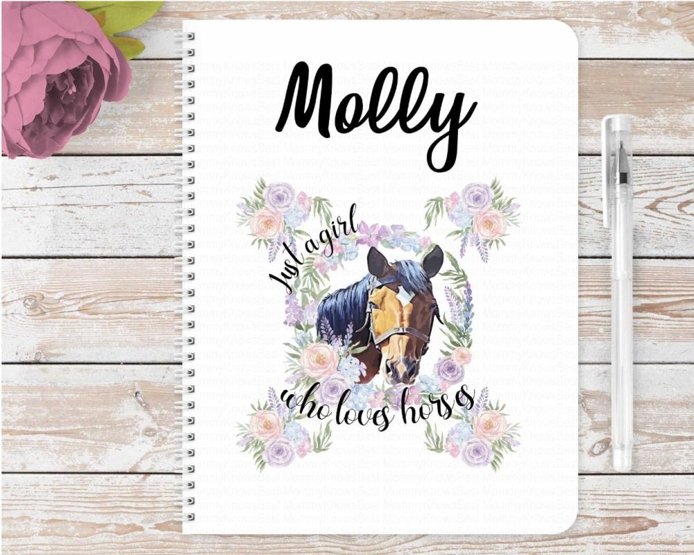 Just a GIRL who loves horses notebook - Brown horse - personalised notepad / journal 