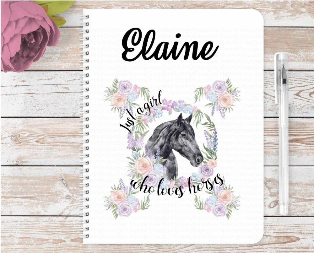 Just a girl who loves horses notebook - BLACK horse - personalised notepad / journal 
