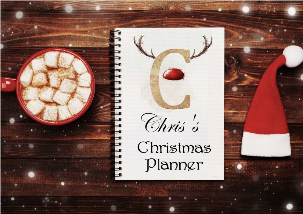 Christmas planner notes, reindeer initials  notebook - personalised notepad