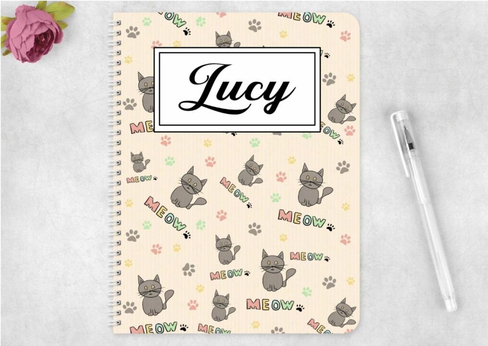 Cat / meow notebook - personalised notepad / journal. 