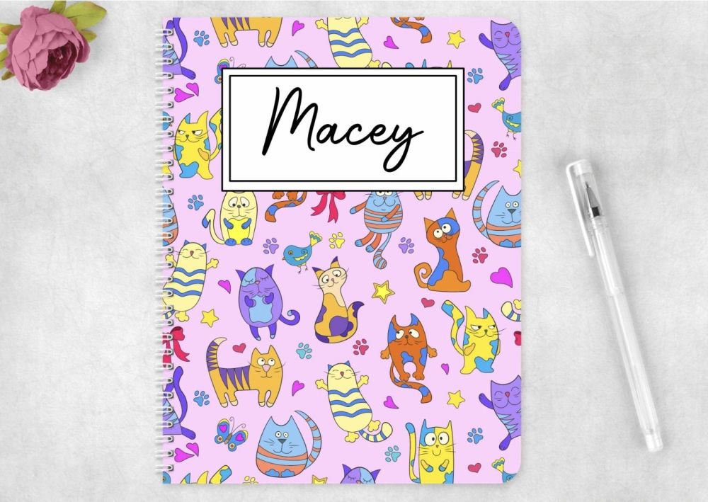 Colourful cats  notebook - personalised notepad / journal. 