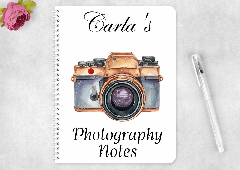 Photography notes notebook, personalised camera journal 