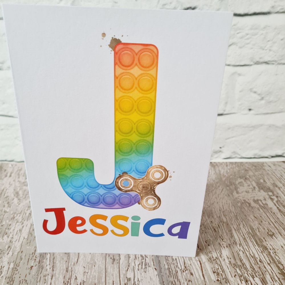 Popit rainbow fidget personalised kids birthday card. Fidget greetingd card