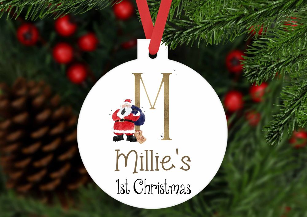 Personalised first Christmas Santa bauble shaped ornament