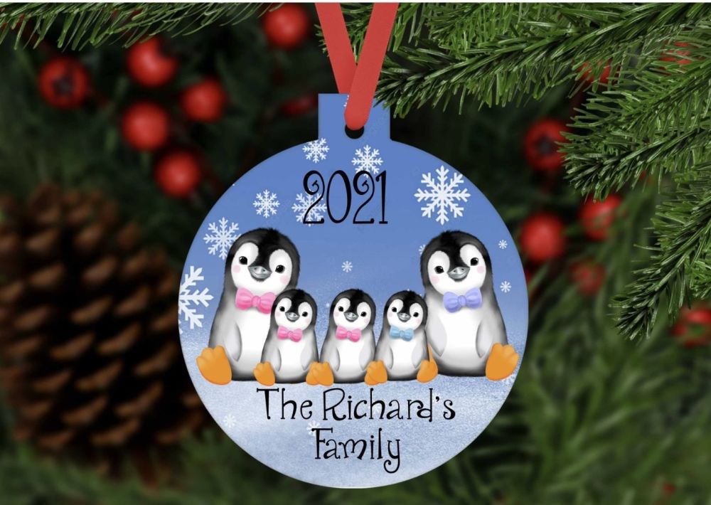 Bauble - Personalised Penguin family bauble shaped ornament