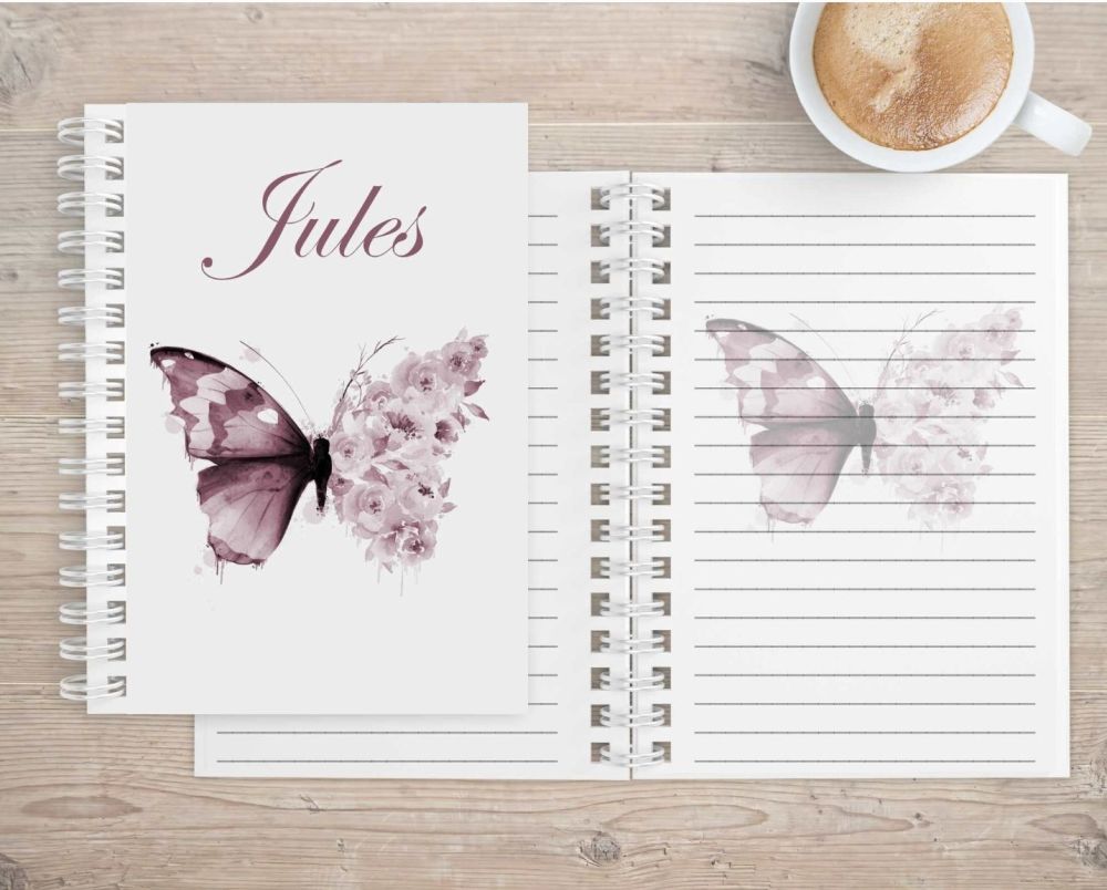 Butterfly with flower wings,  eco friendly notebook - image printed on all pages. 