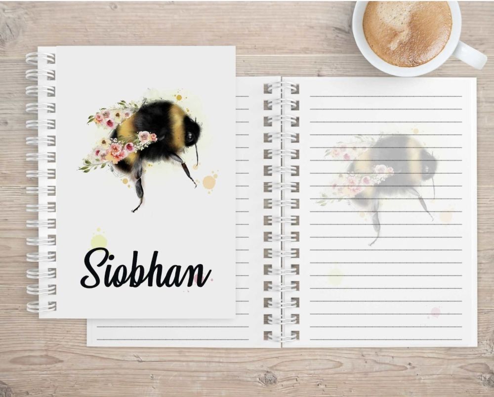 Bee with flowers - personalised A5 notepad 
