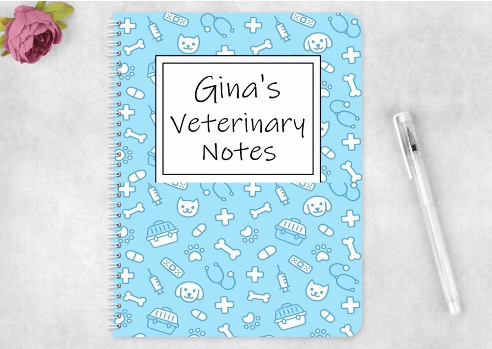 Veterinary note book, personalised vets journal - blue 