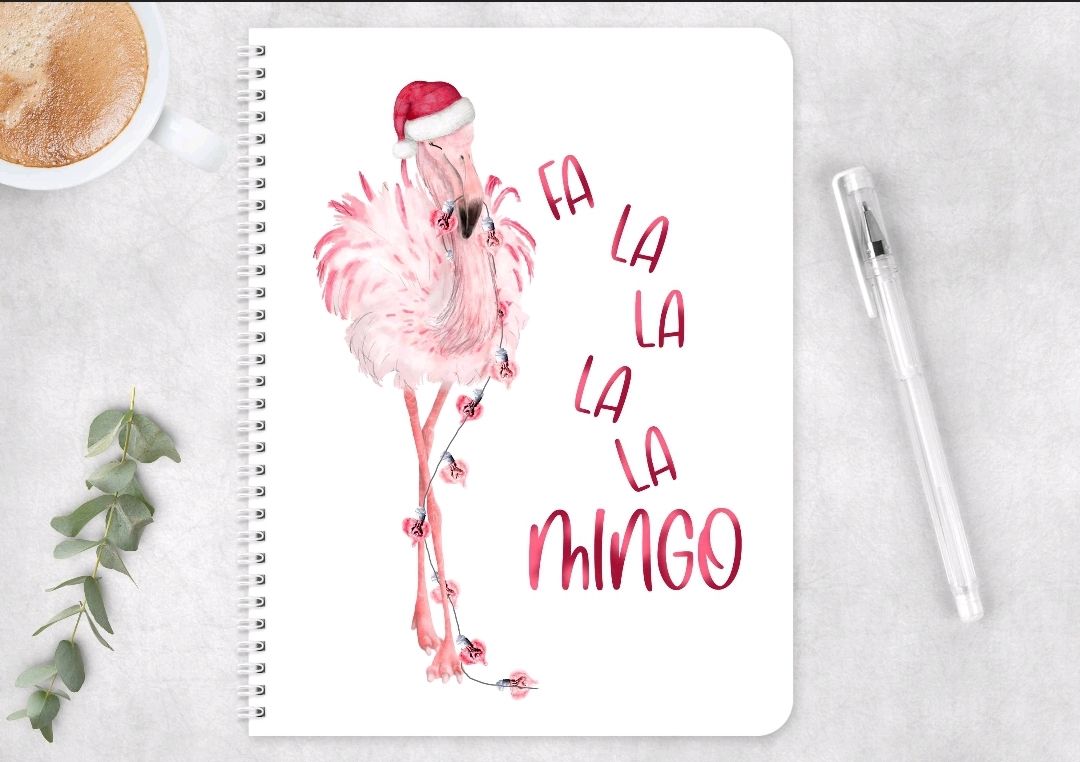Flamingo note book, fa la la la mingo Christmas journal 